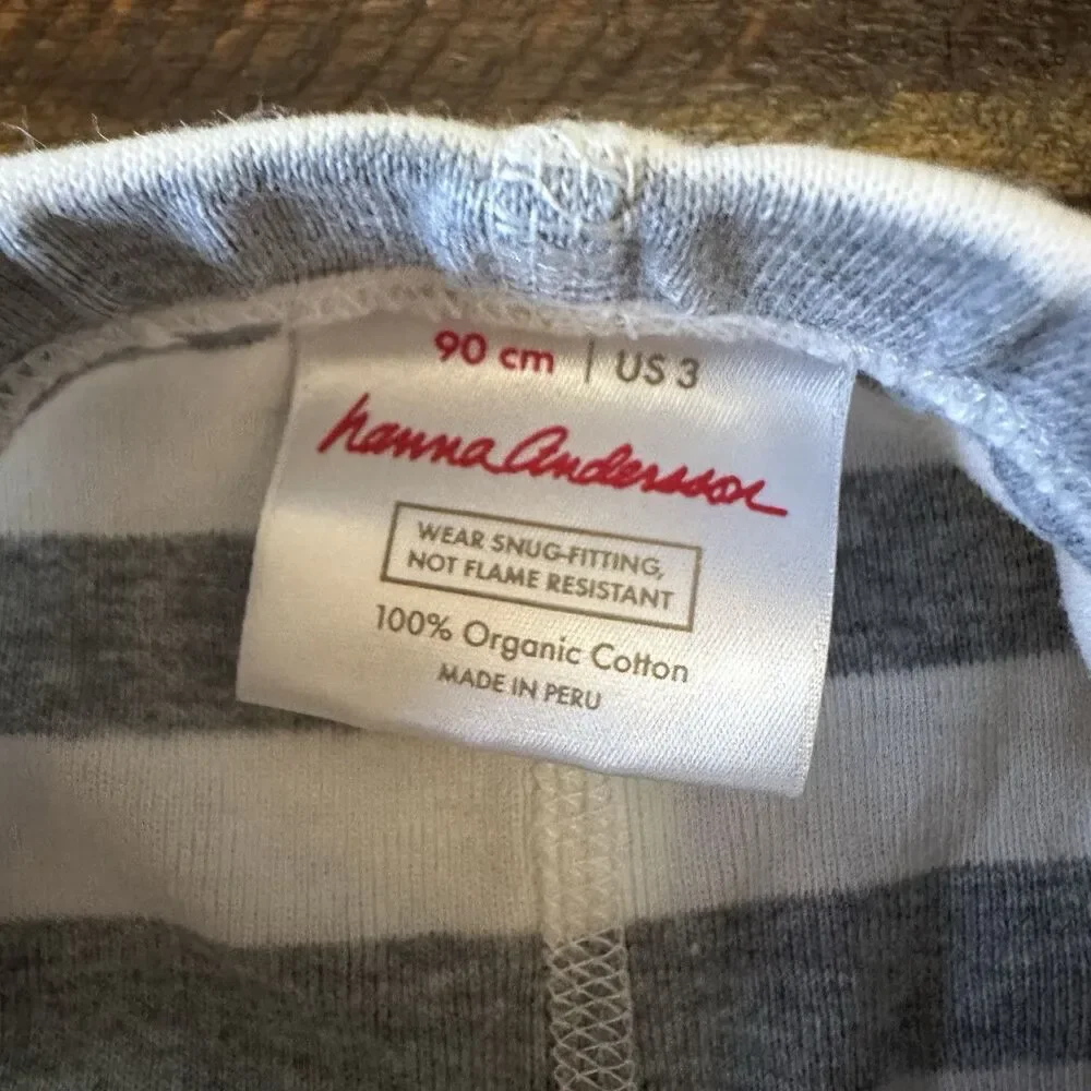 Hanna Andersson Size 3T Long John Pajama Pants Grey White Striped